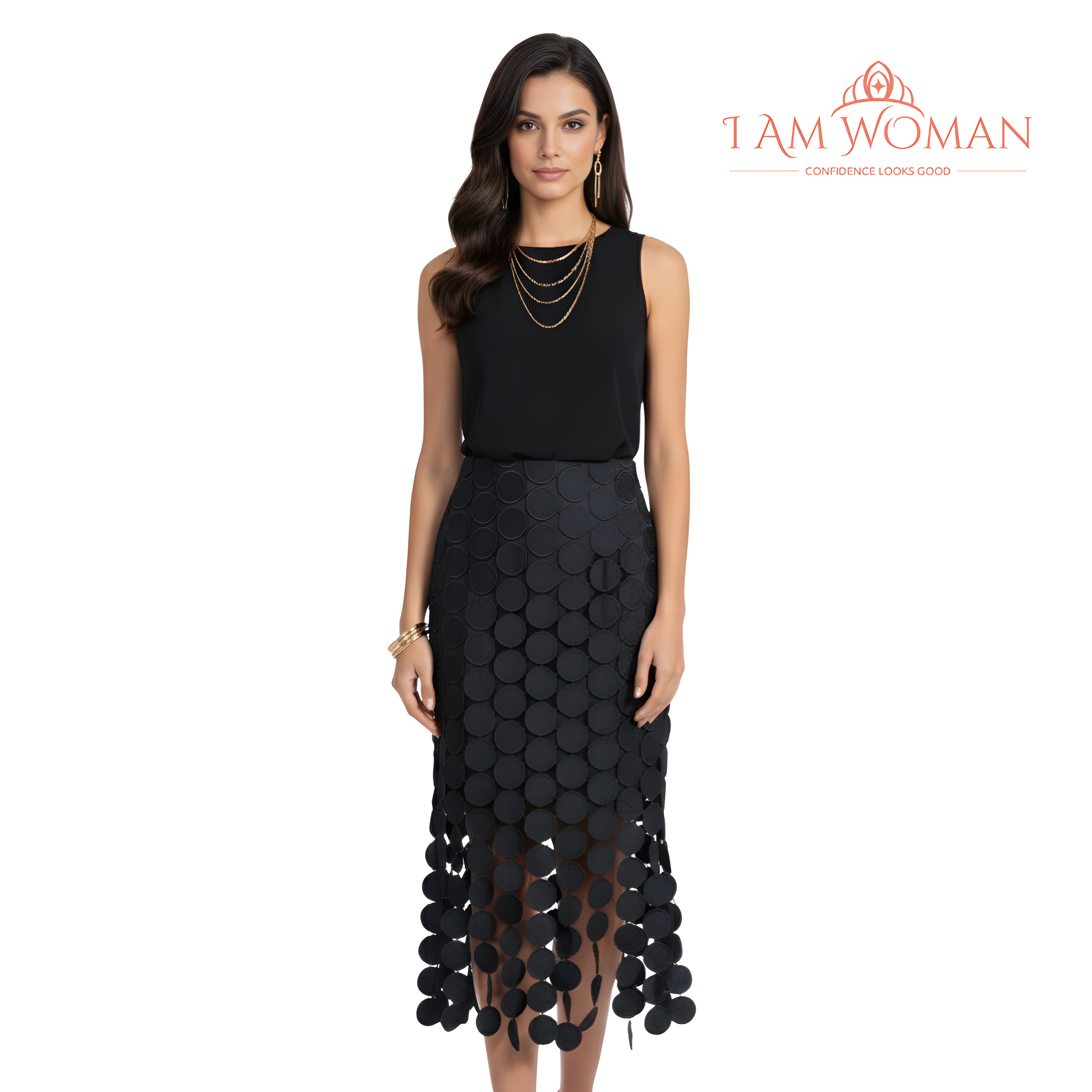 I Am Woman Black Circle Embellished Skirt