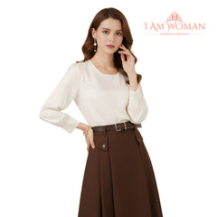 I Am Woman Chocolate Brown Belted Pleated Midi Skirt