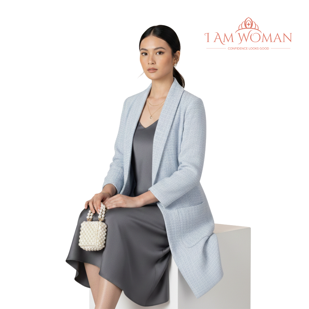 I Am Woman Powdered Blue Tweed Blazer