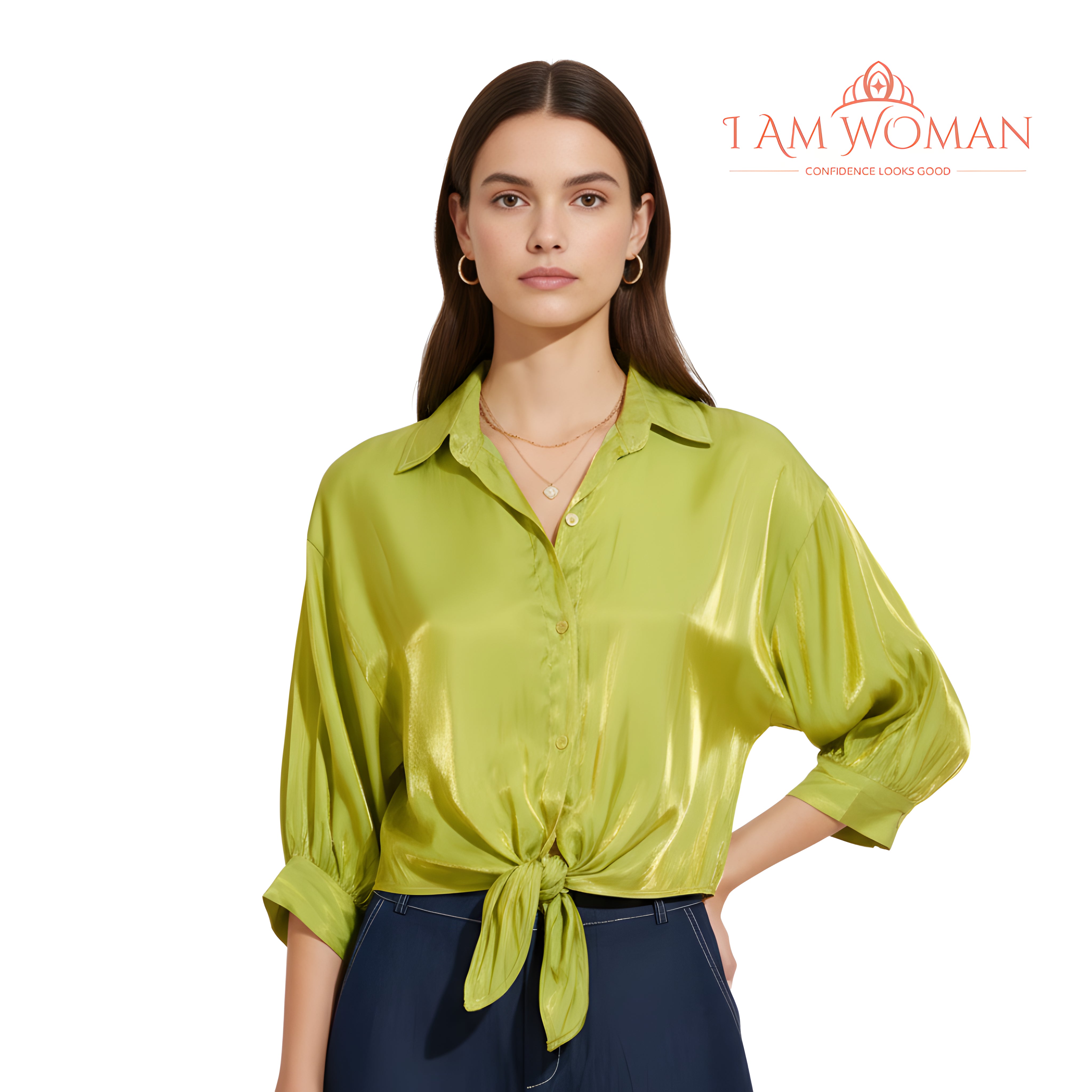 I Am Woman Lime Green Knotted Blouse