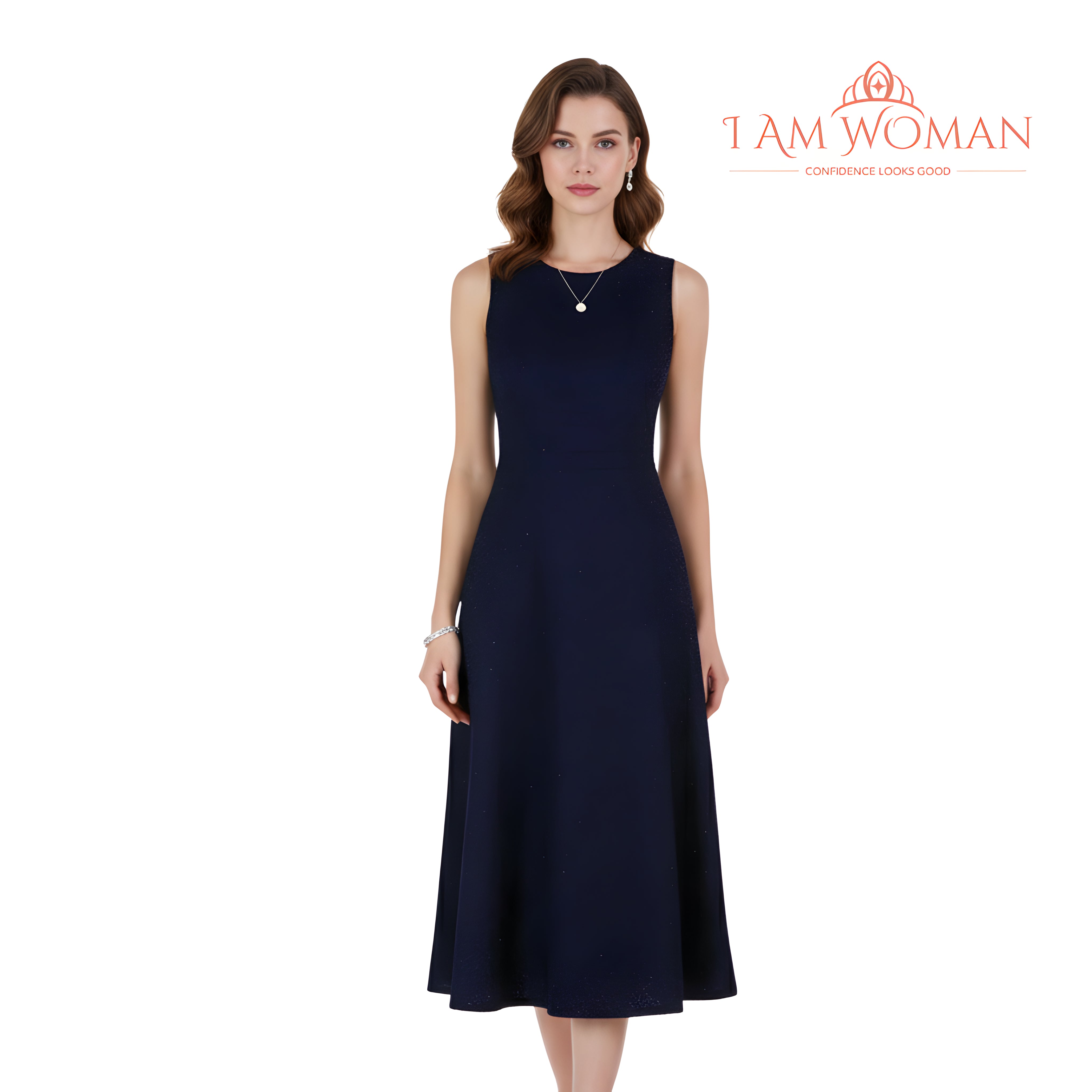I Am Woman Navy Blue Shimmer Long Dress
