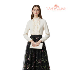 I Am Woman Black Floral Embroidered Tulle Skirt