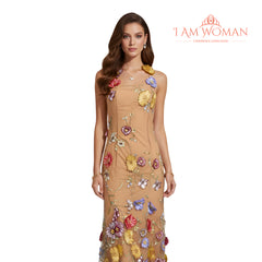 I Am Woman Beige Floral Maxi Dress
