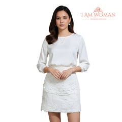 I Am Woman White, Beaded, Textured Skirt