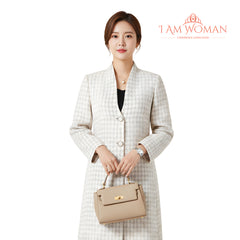 I Am Woman Beige Houndstooth Long Coat