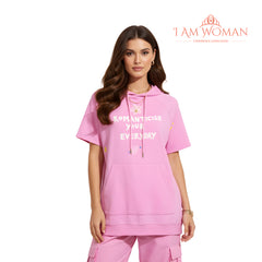 I Am Woman Pink "Romanticise Your Everyday" Short-Sleeve Hoodie