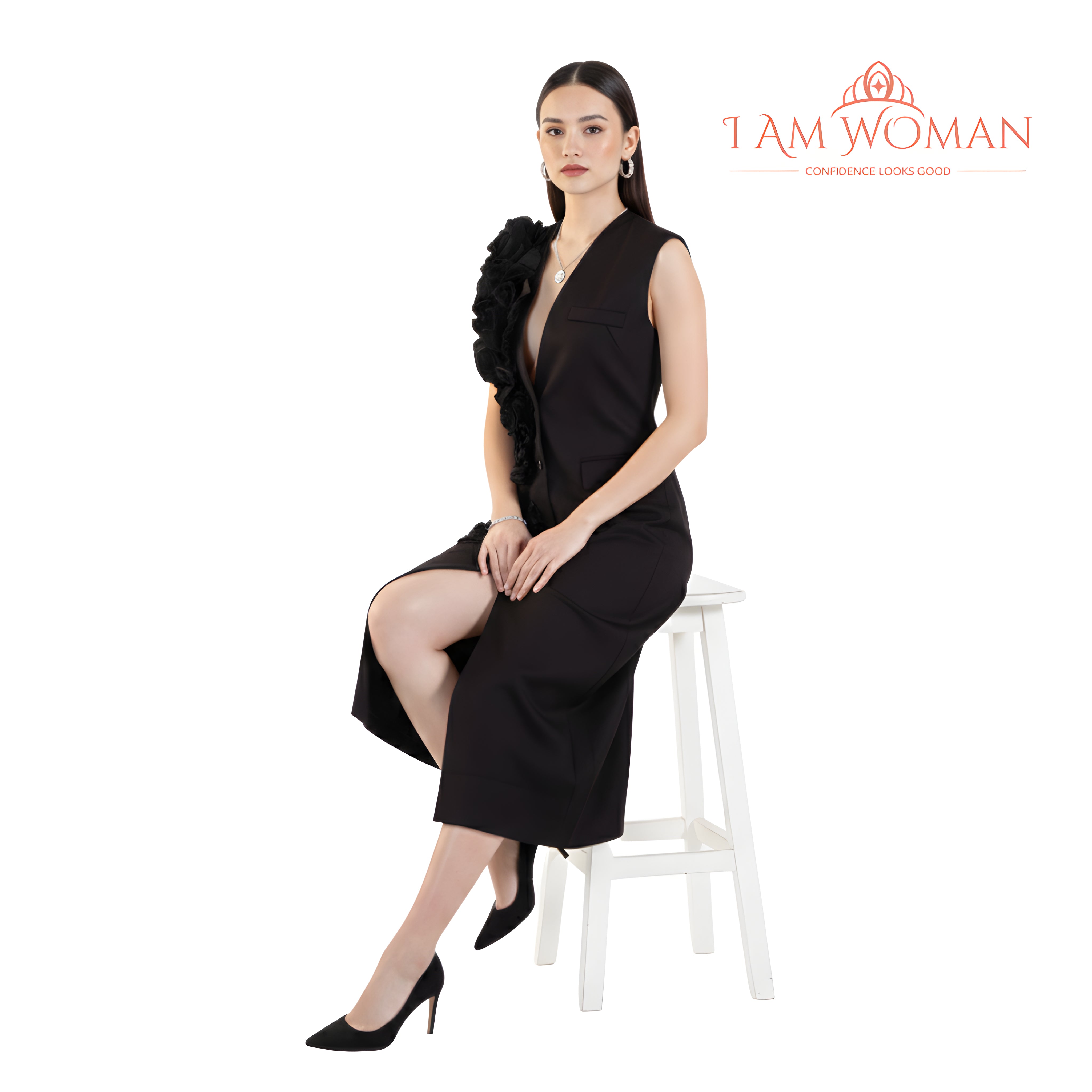 I Am Woman Black Cocktail Long Dress