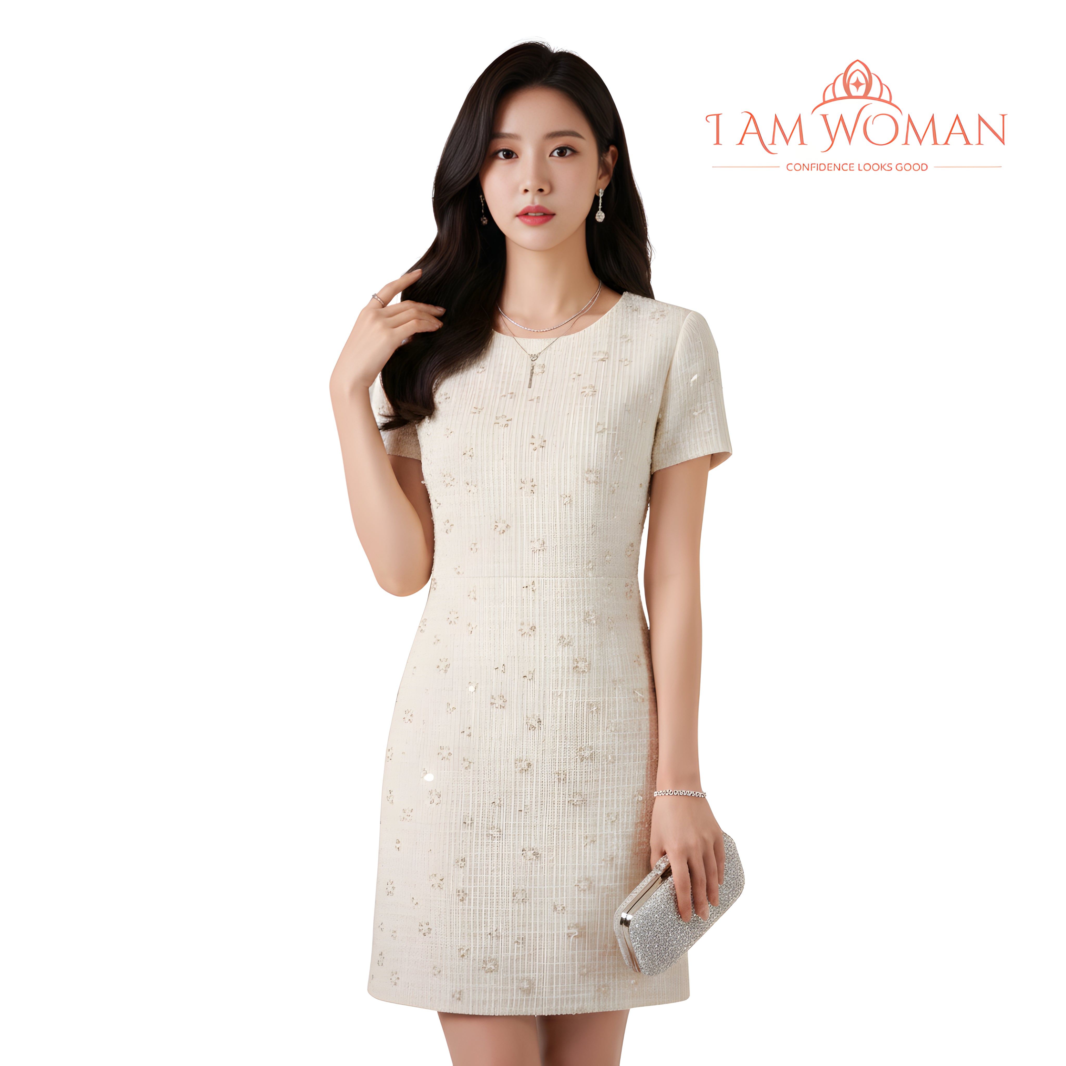 I Am Woman Beige Short-Sleeved Dress
