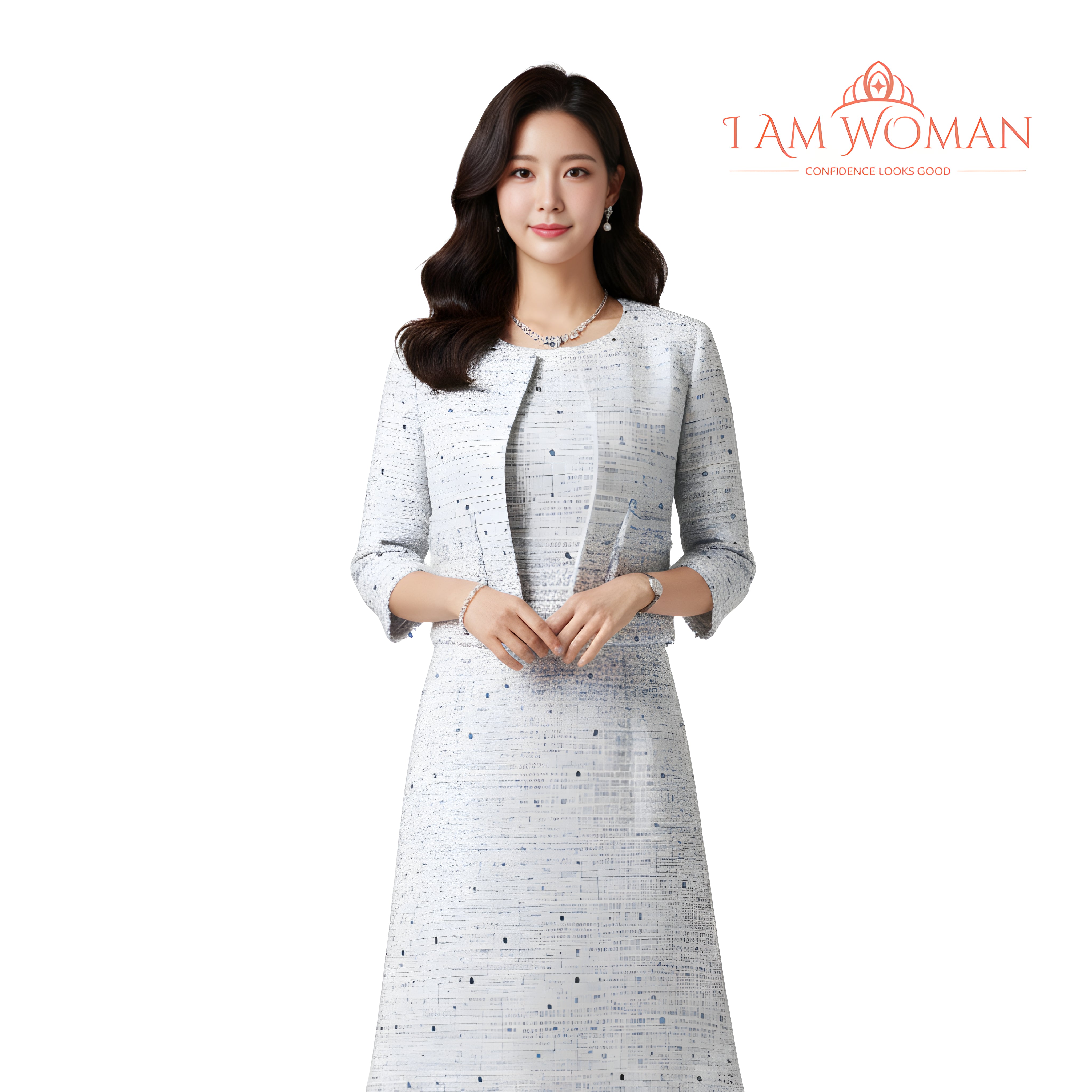 I Am Woman Sleeveless, Light Gray Multi Color Tweed Dress