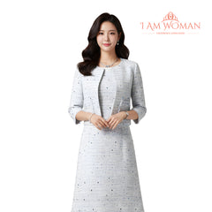 I Am Woman Sleeveless, Light Gray Multi Color Tweed Dress