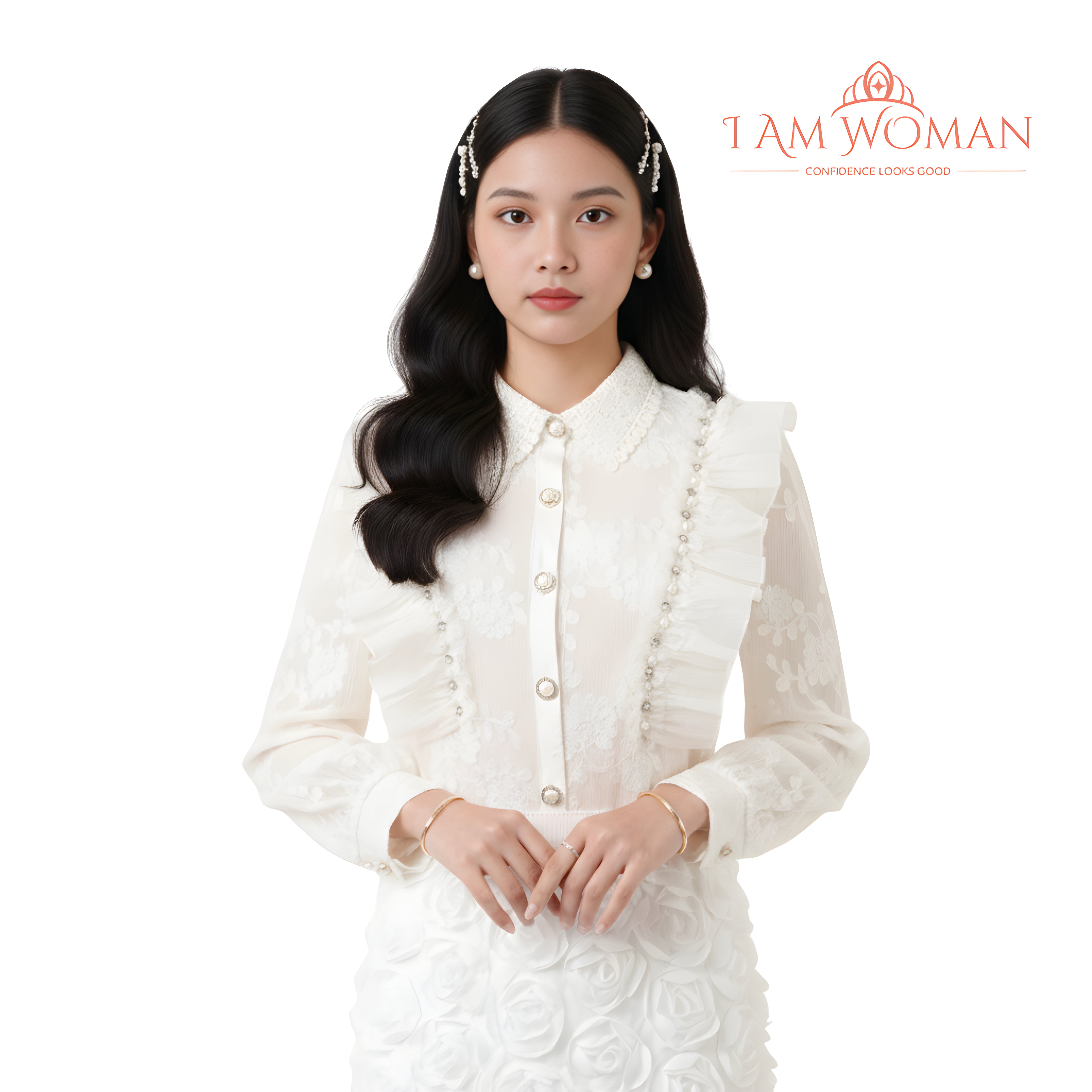 I Am Woman Ivory Lace Ruffled Long Sleeve Blouse