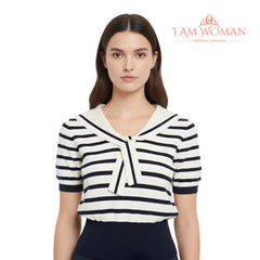 Striped Sailor Knit Top (White/Navy)