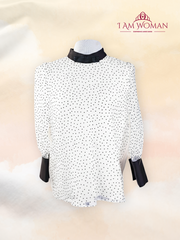 White Blouse With Black Collar and Polka Dots