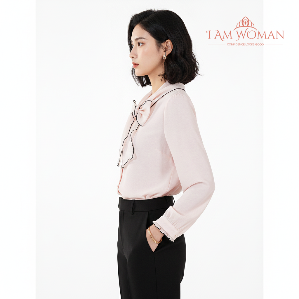 Light Pink Blouse with Black Liner Design