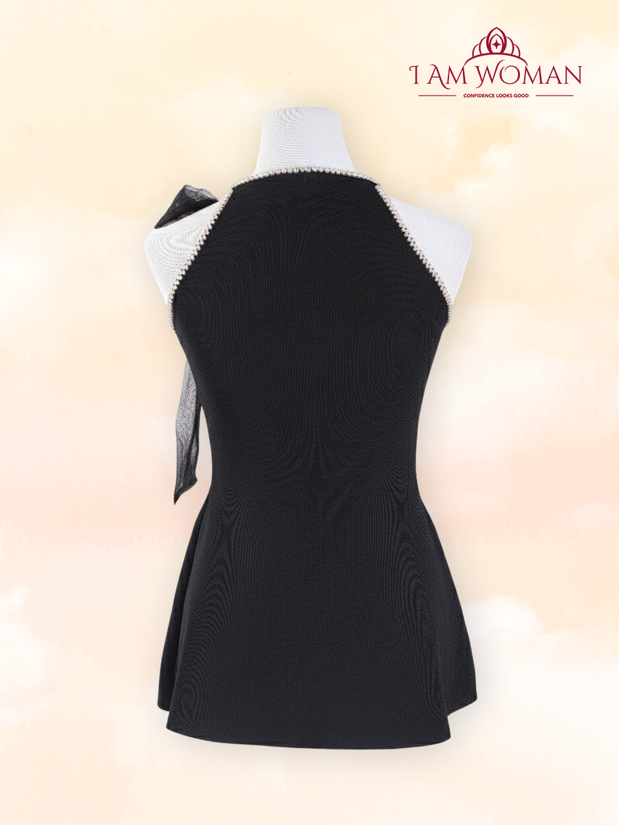 Black Embellished Halter Mini-Dress