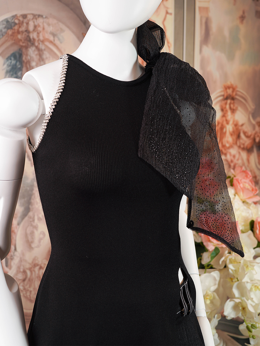 Black Embellished Halter Mini-Dress