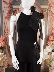 Black Embellished Halter Mini-Dress