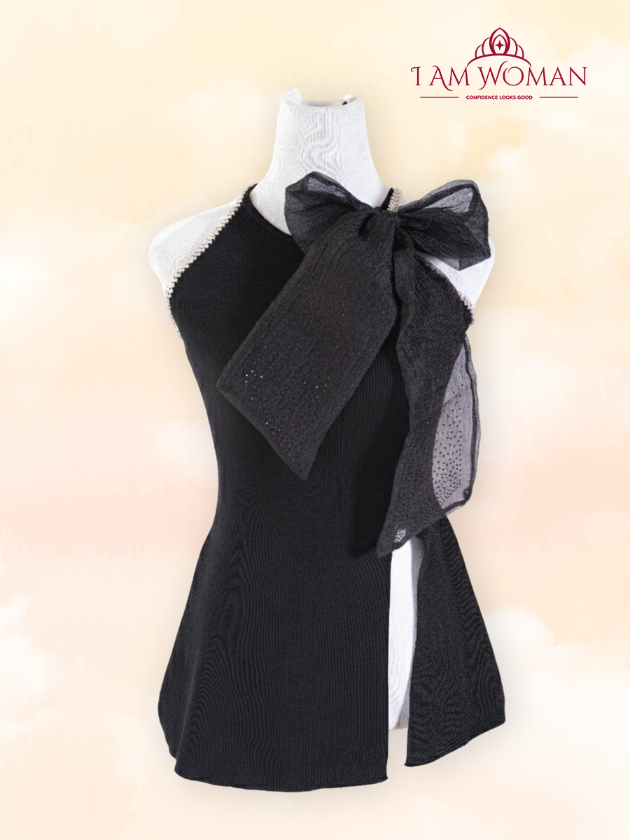 Black Embellished Halter Mini-Dress