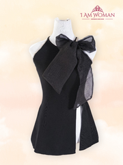 Black Embellished Halter Mini-Dress