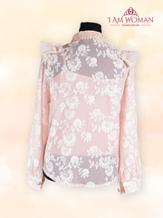 Blush Pink Sheer Lace Ruffled Blouse