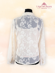 Ivory Lace Ruffled Long Sleeve Blouse