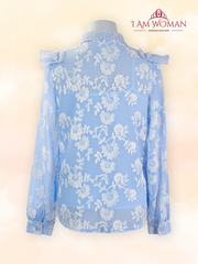 Baby Blue Lace Ruffled Long Sleeve Blouse Medium