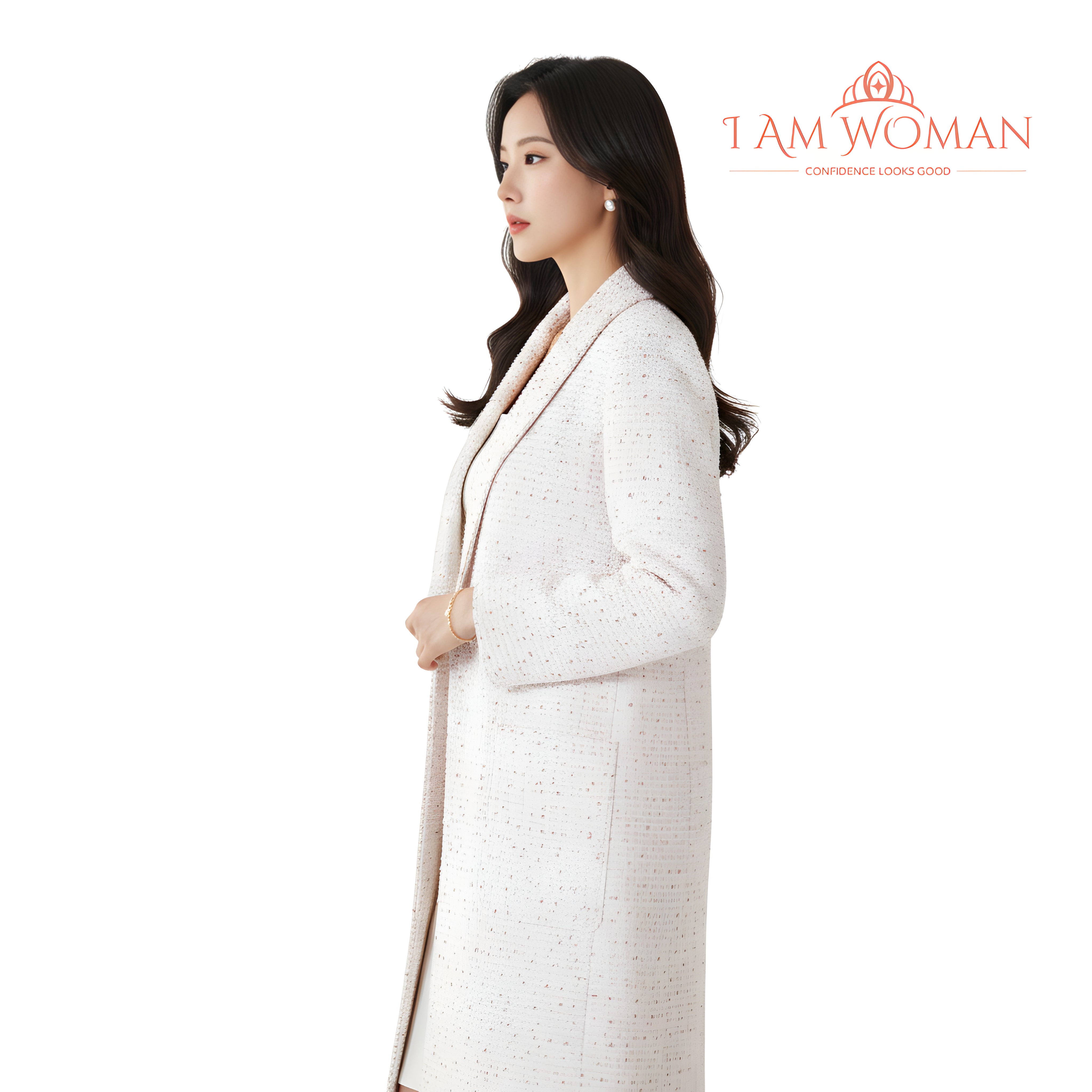 I Am Woman Off White Tweed Long Coat