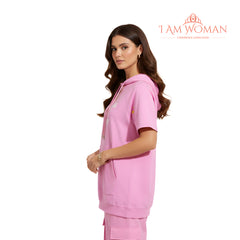 I Am Woman Pink "Romanticise Your Everyday" Short-Sleeve Hoodie