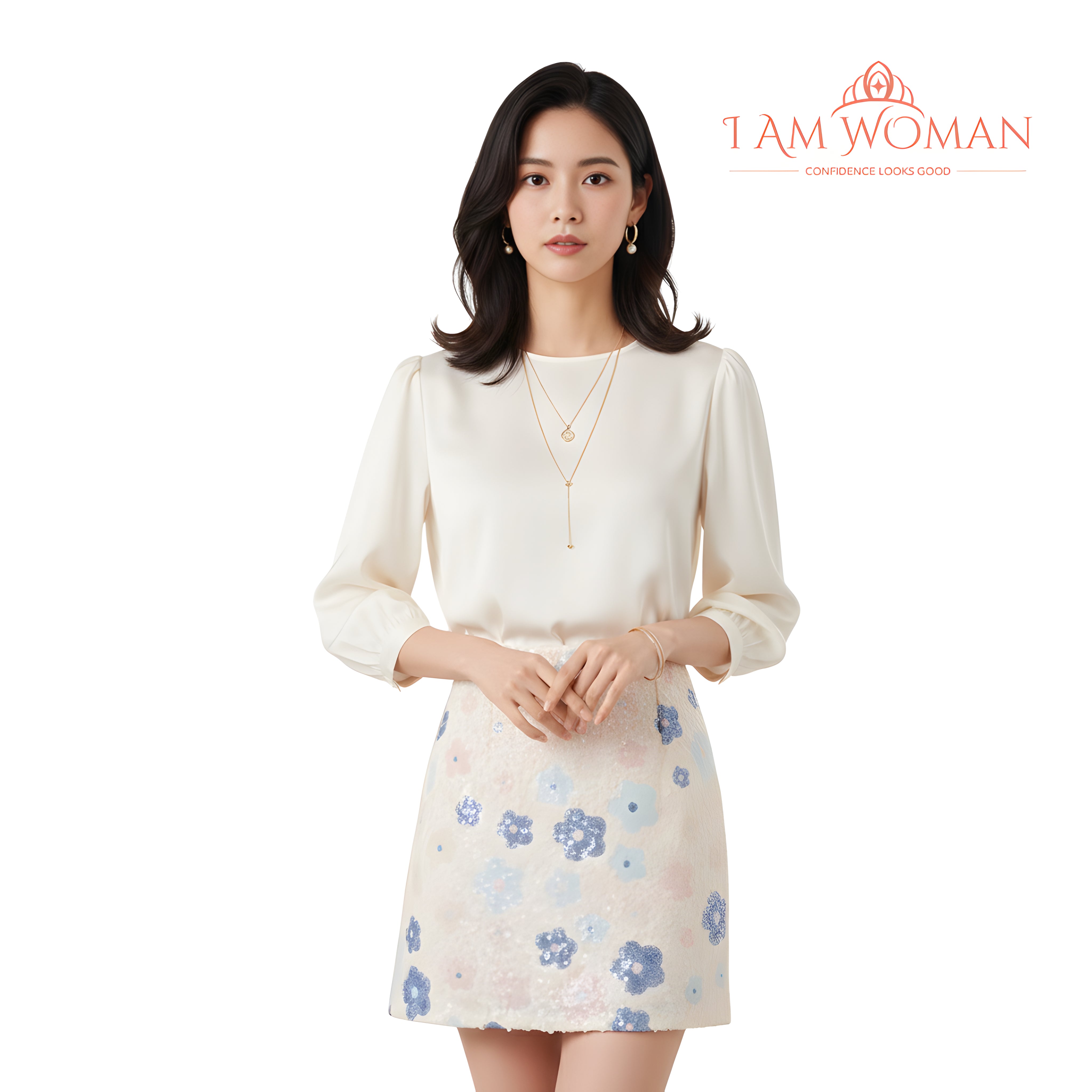 I Am Woman Pastel Sequin Floral Embellished Mini Skirt