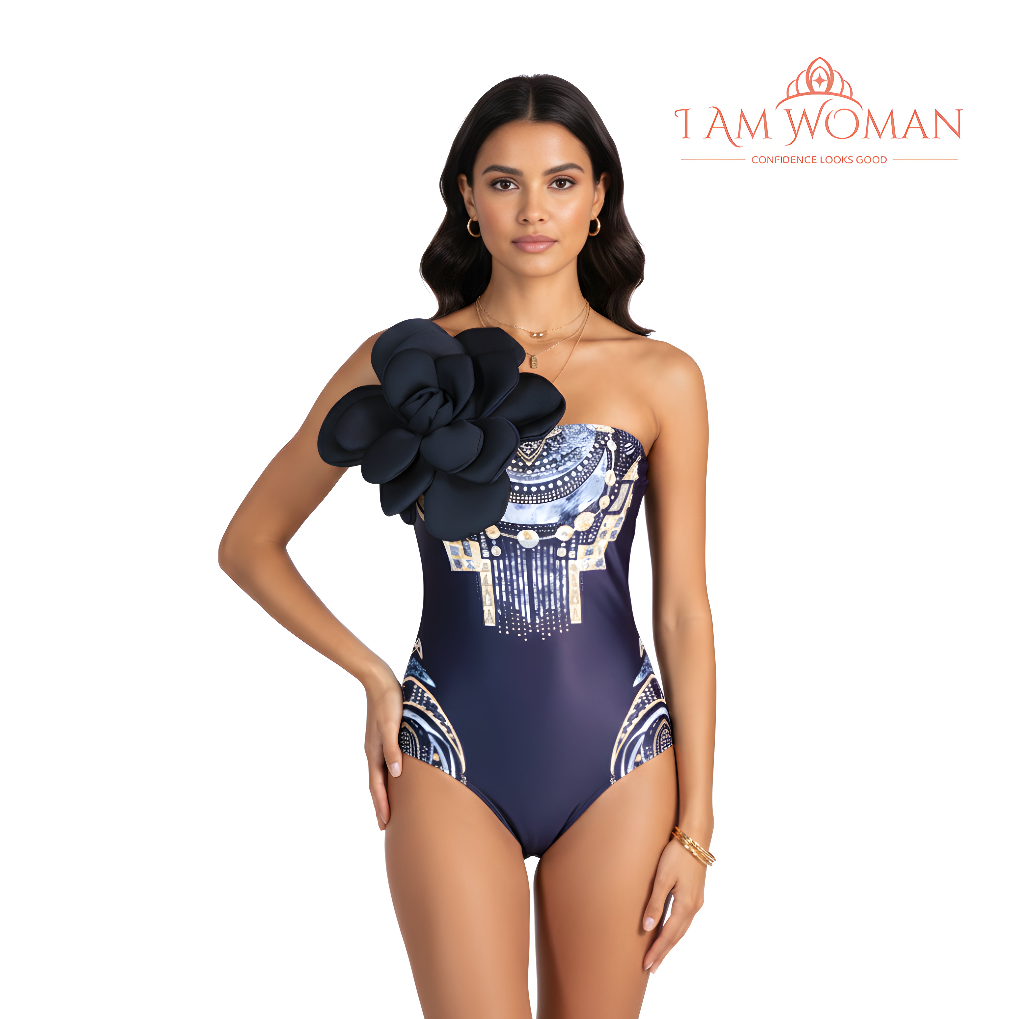 I Am Woman Black Floral Body Suit