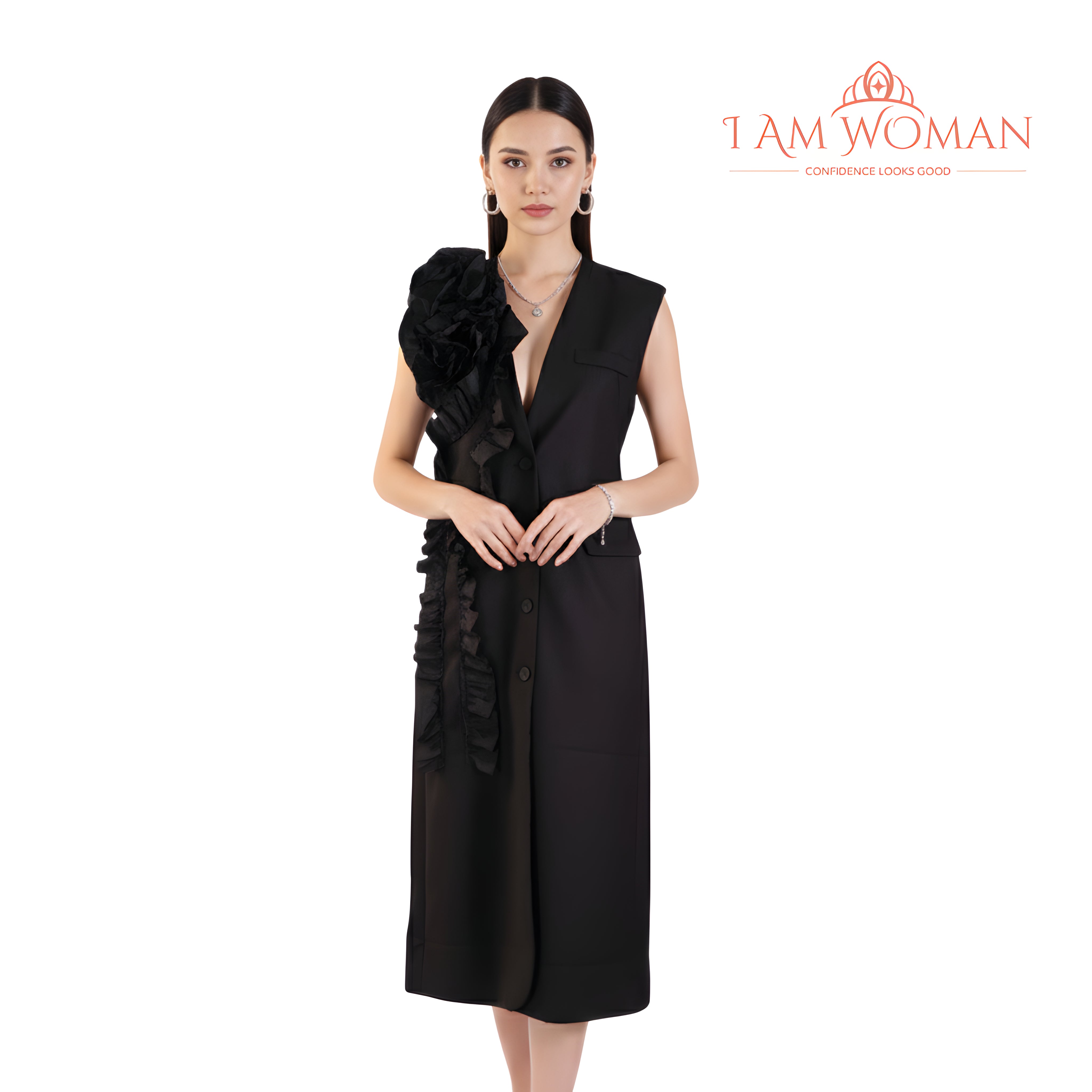 I Am Woman Black Cocktail Long Dress