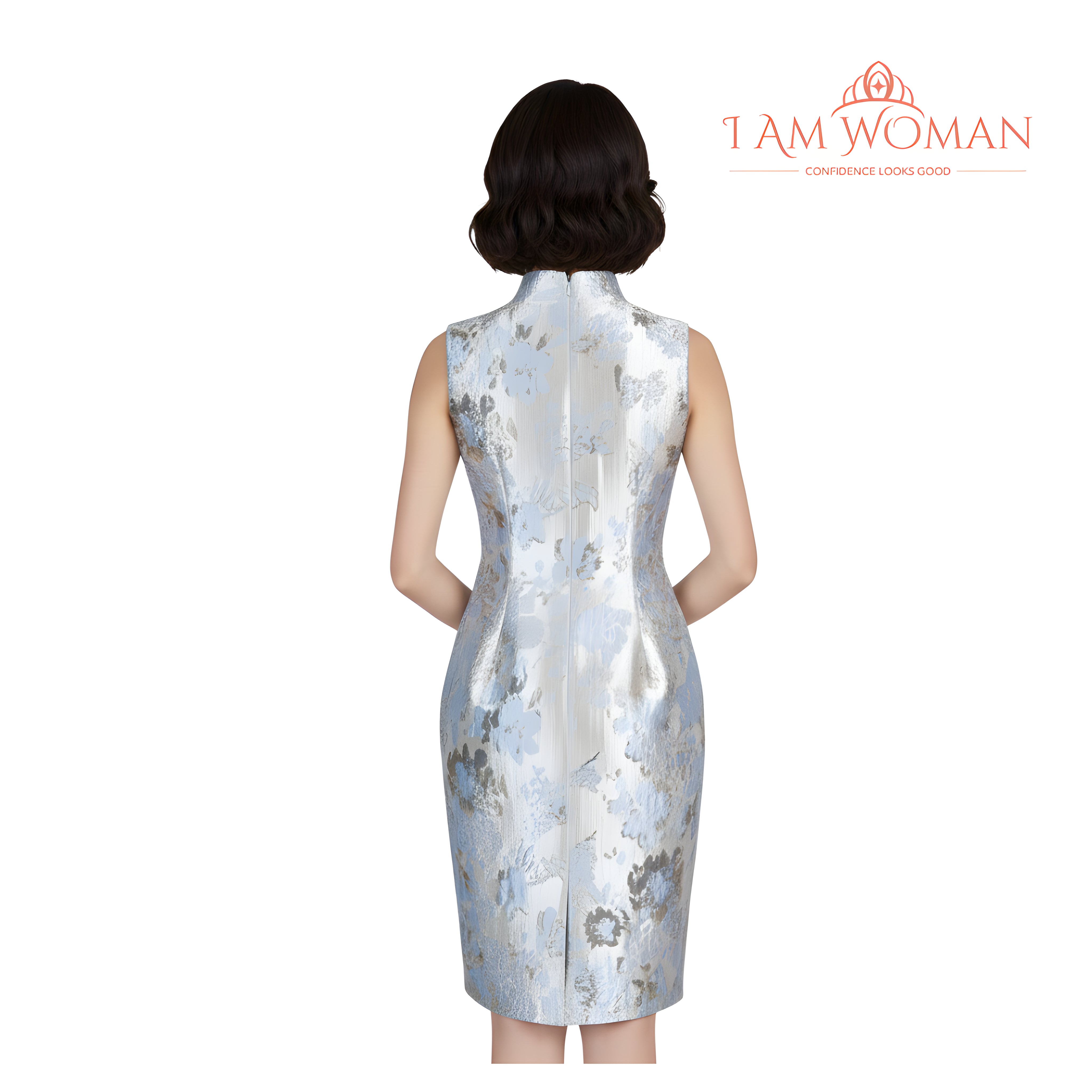 I Am Woman Silver Floral Print Sleeveless Dress