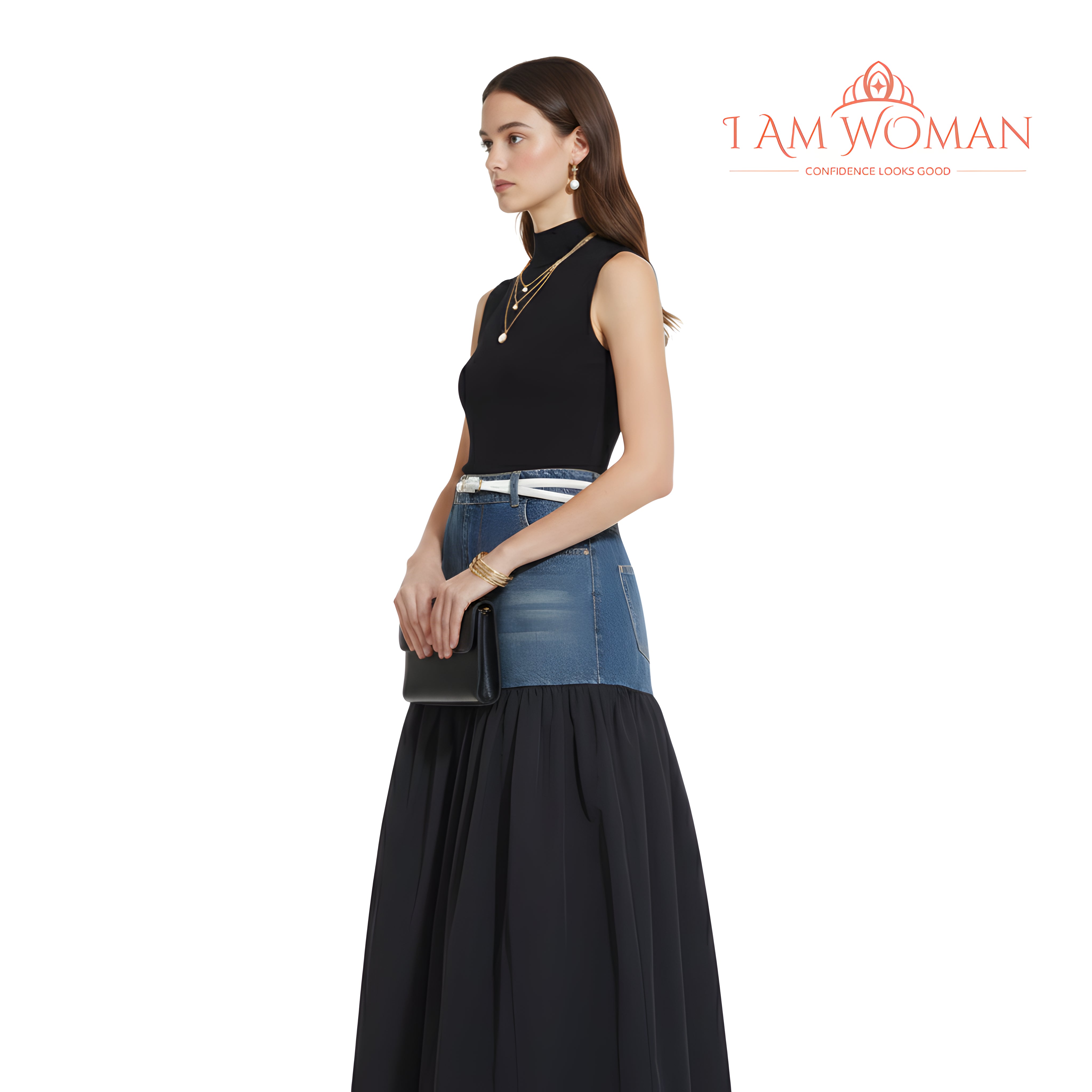 I Am Woman Maong Black Half Skirt