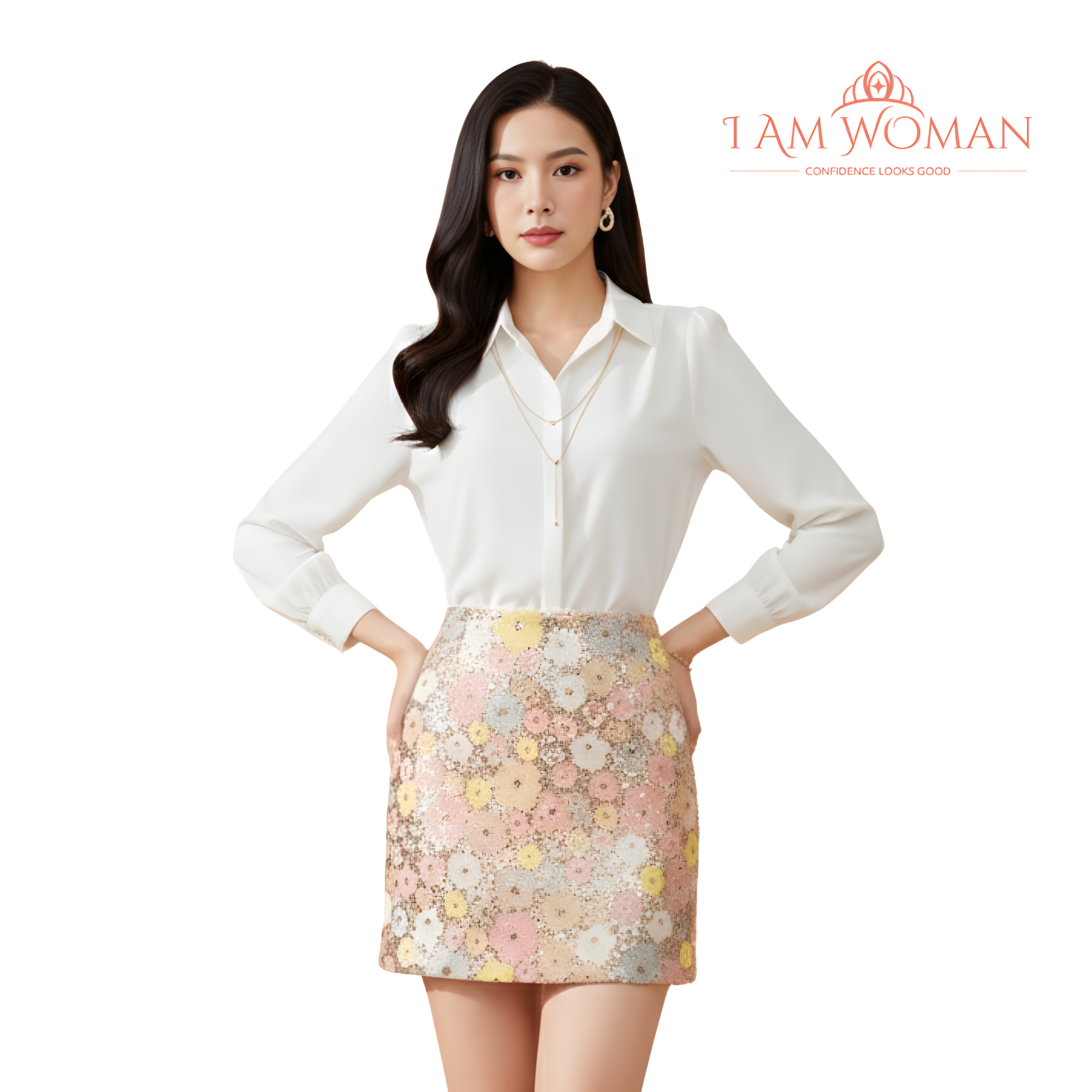 I Am Woman Multicolor Sequin Floral Pattern Mini Skirt
