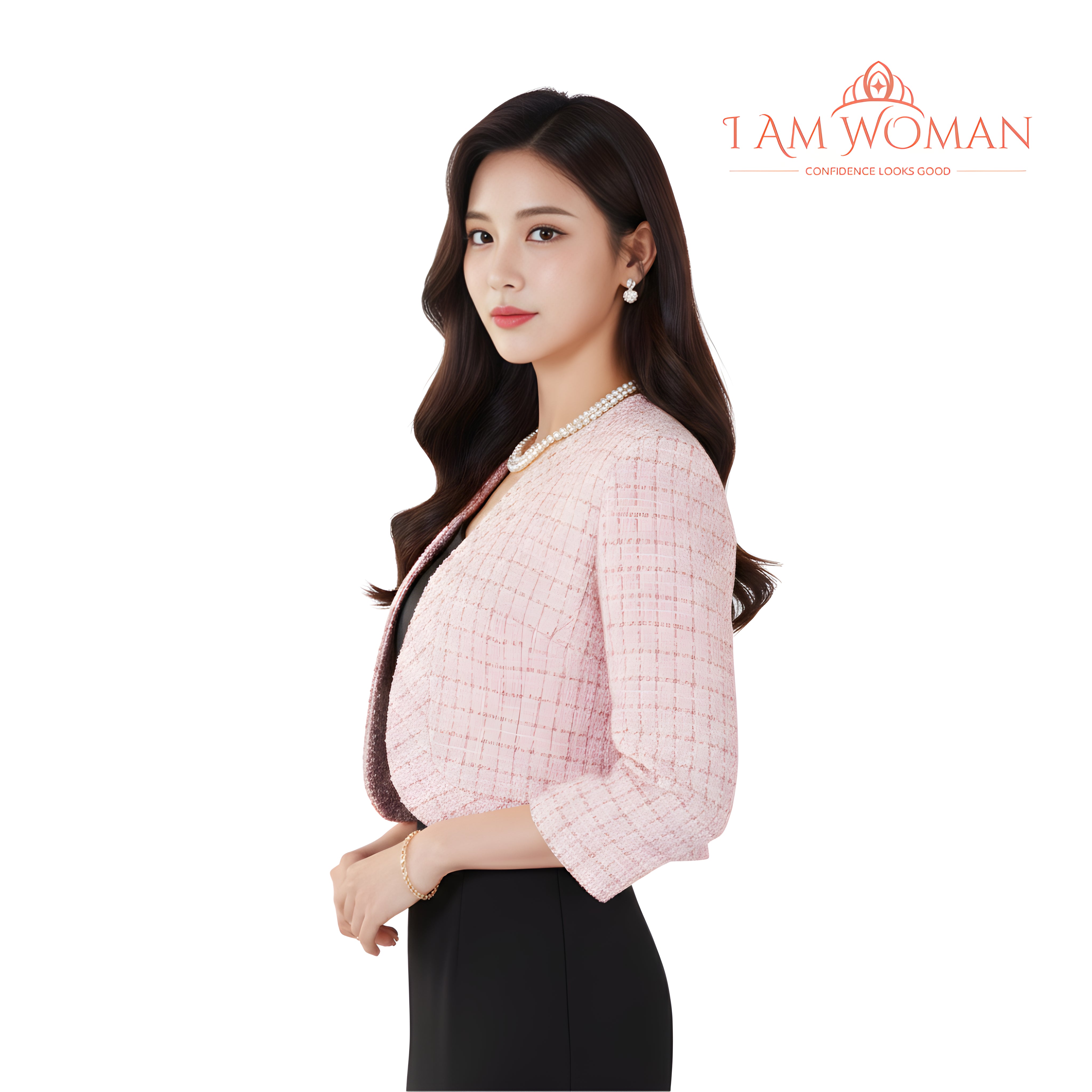 I Am Woman Pink Tweed Cropped Jacket