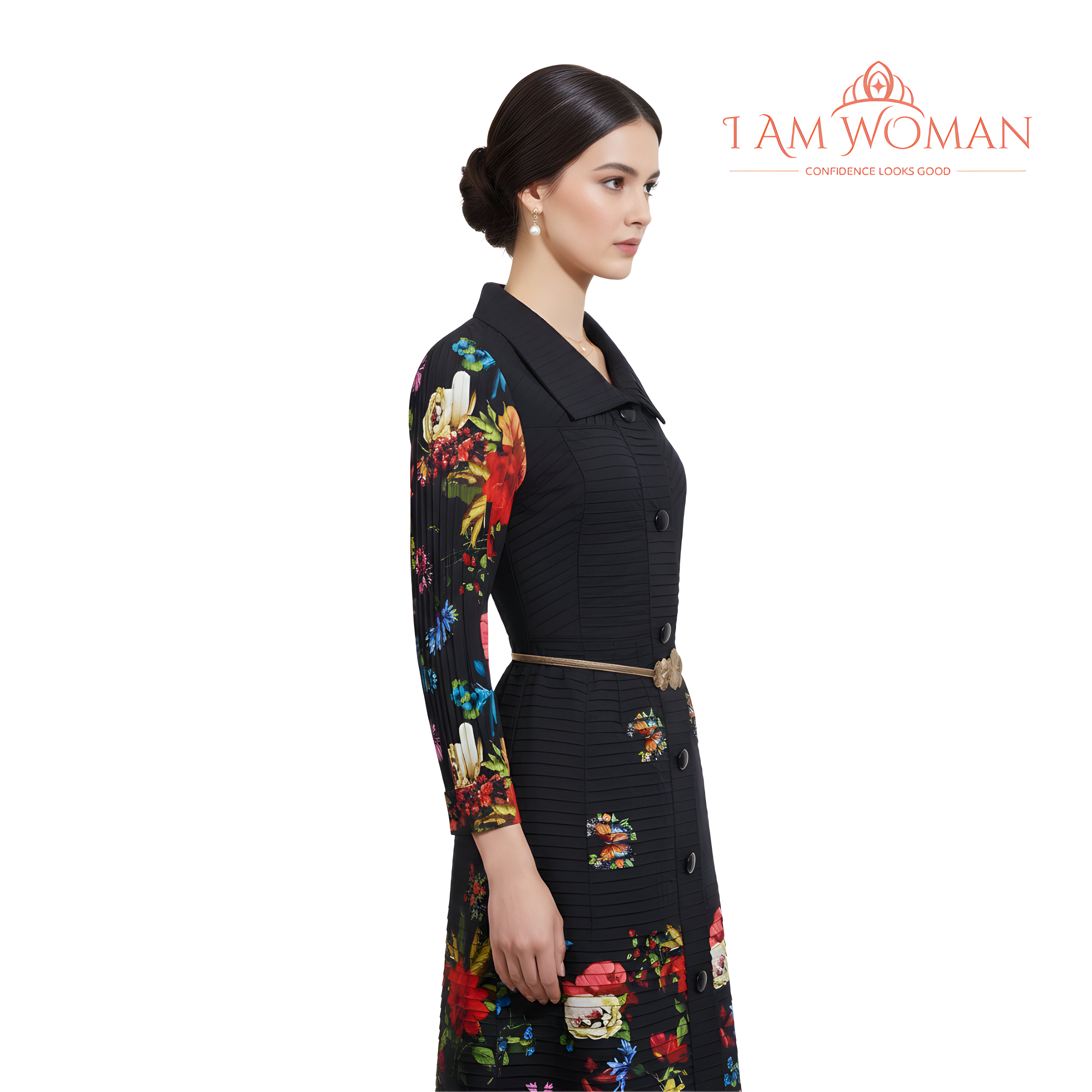 I Am Woman Floral Print Black Fit and Flare Dress