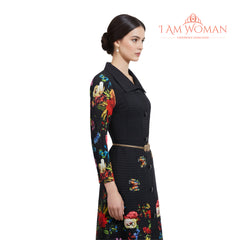 I Am Woman Floral Print Black Fit and Flare Dress