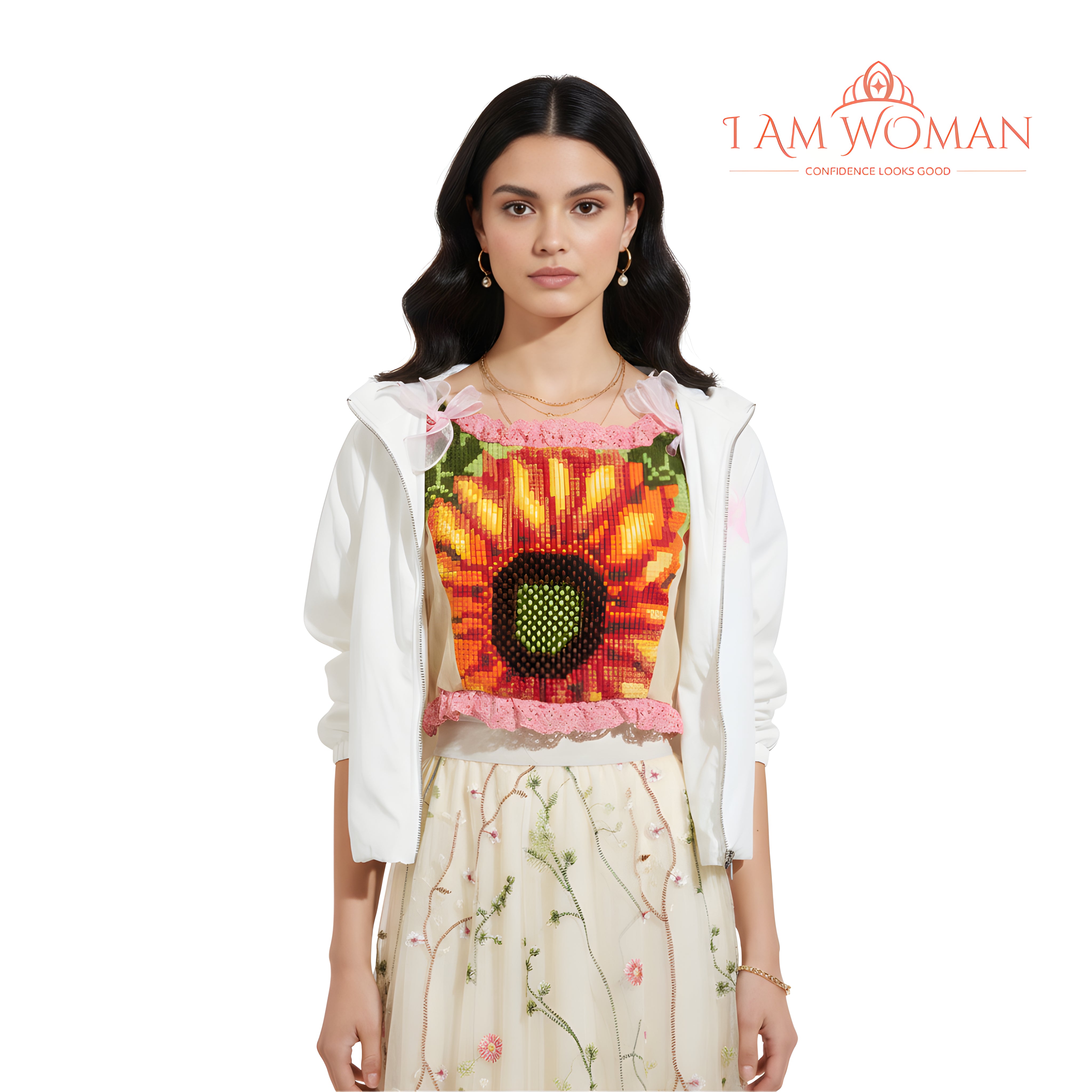 I Am Woman White Cropped Zip-Up Jacket