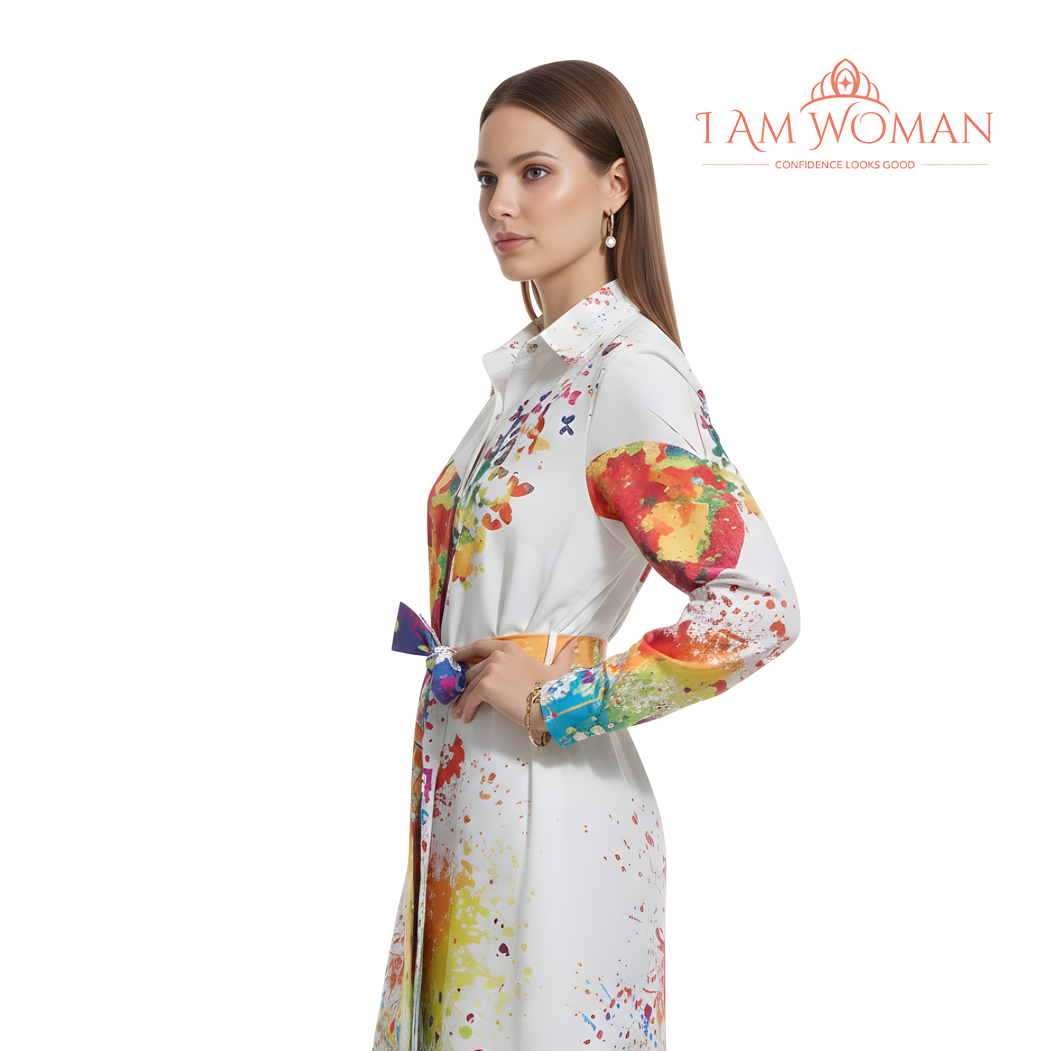 I Am Woman White, Rainbow Splatter Paint, Butterfly Print Shirt