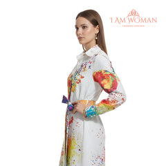 I Am Woman White, Rainbow Splatter Paint, Butterfly Print Shirt