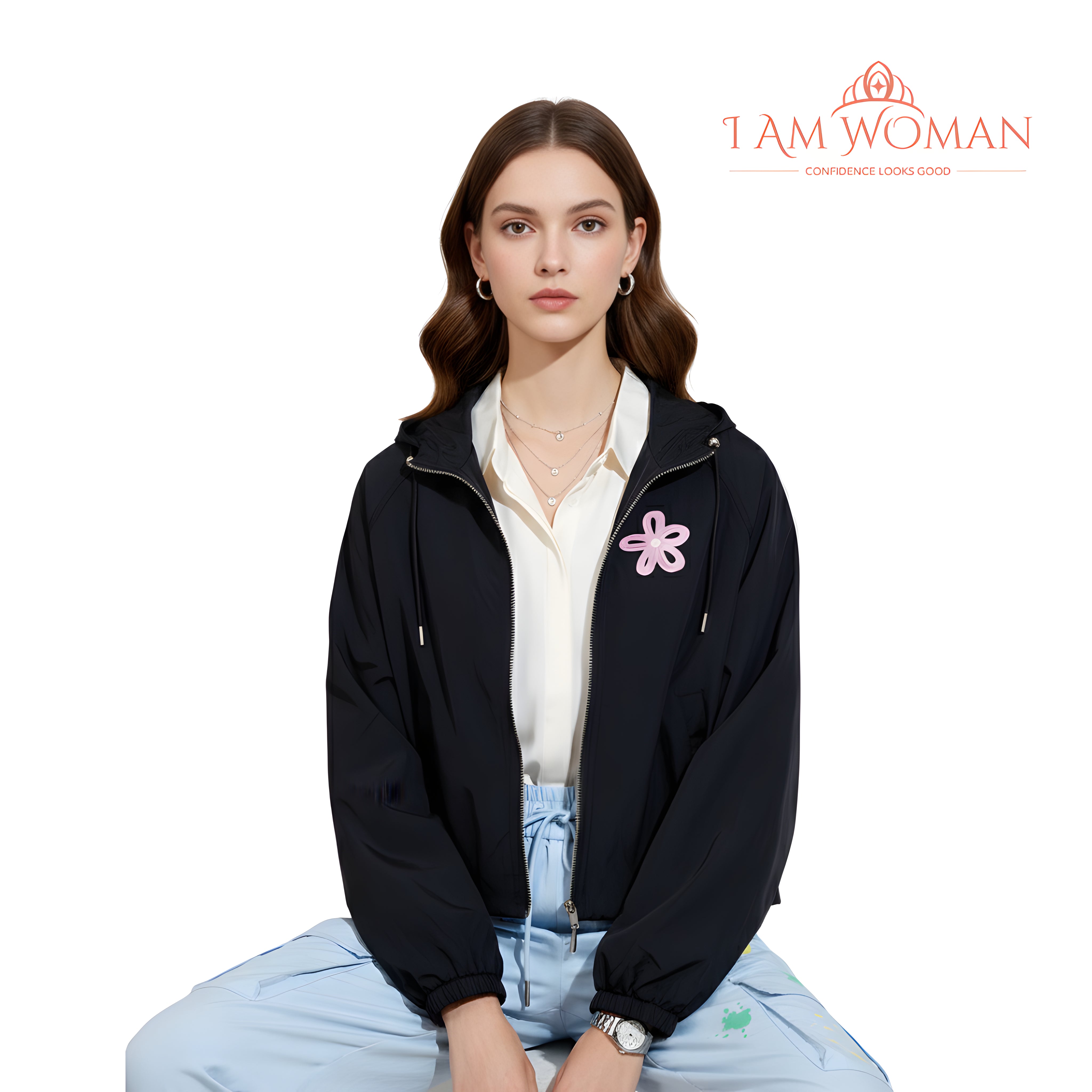 I Am Woman Black Zip-Up Jacket