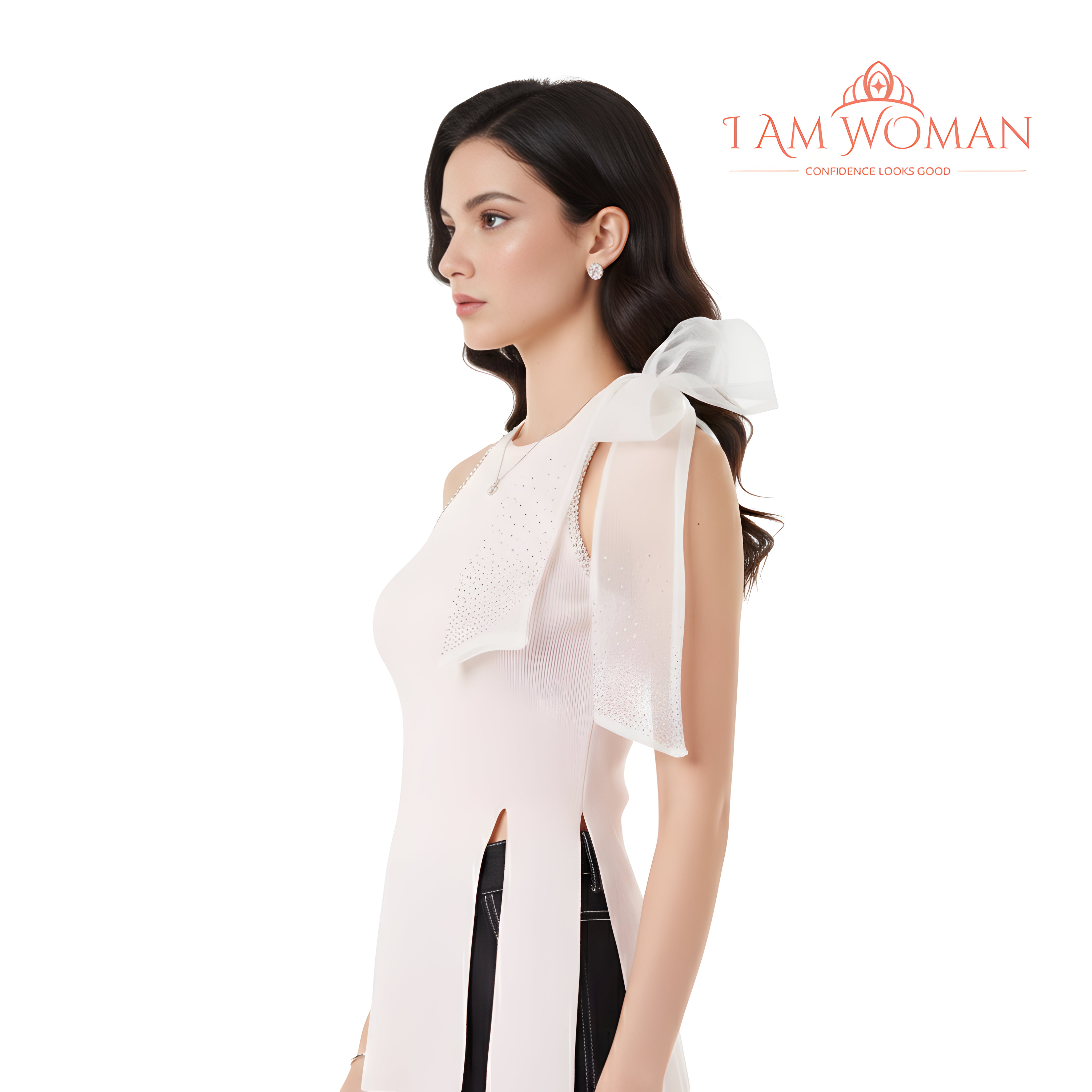 I Am Woman Light Pink Side Shoulder Bow Top