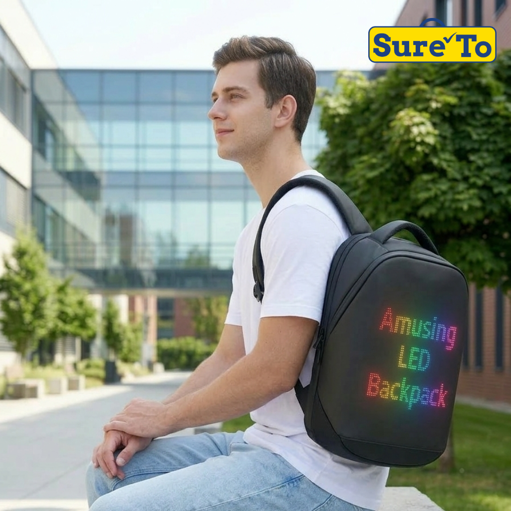 Sureto LED Backpack Nylon Plain Black T3