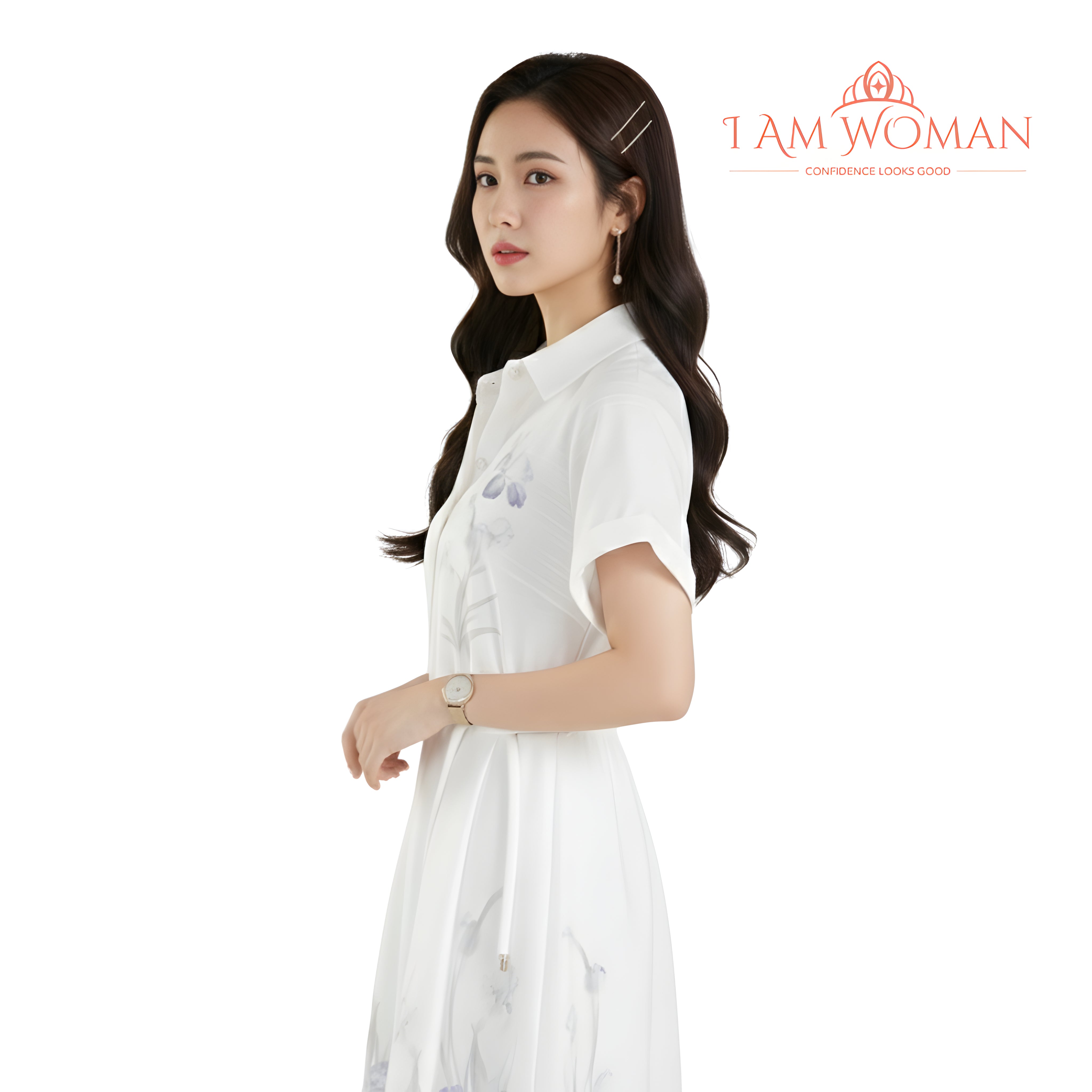 I Am Woman Soft White Floral Embroidered Shirt Dress