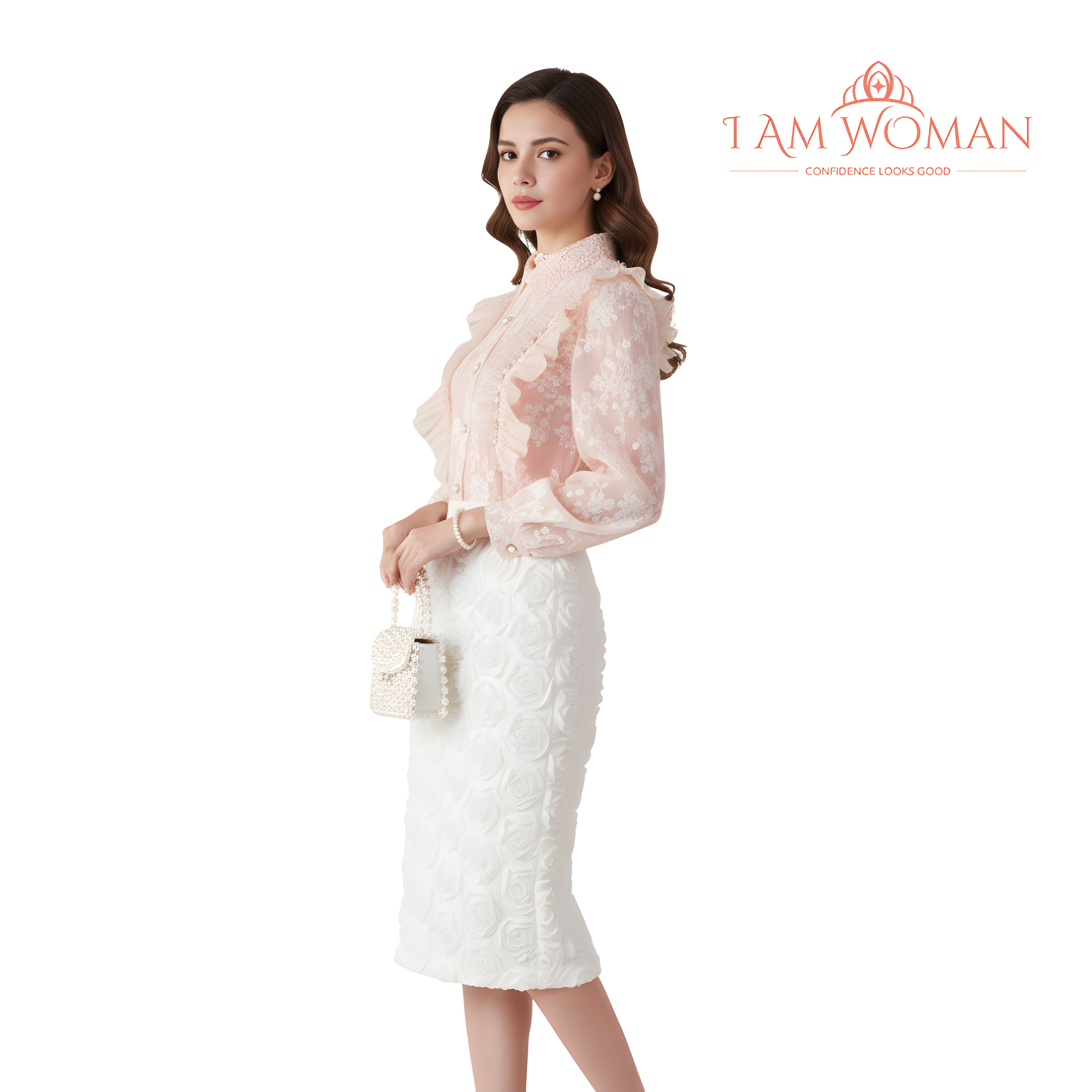 I Am Woman Blush Pink Sheer Lace Ruffled Blouse