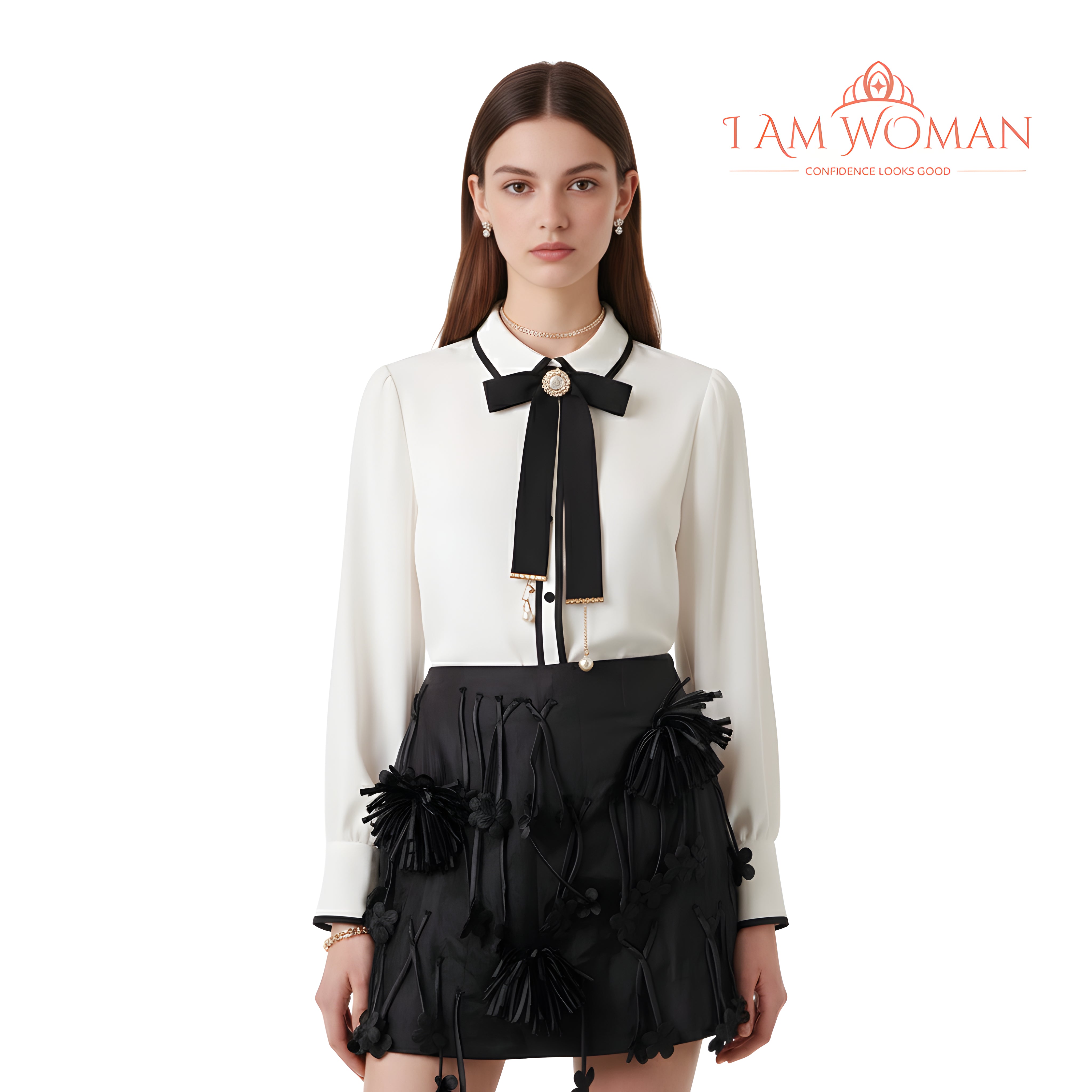 I Am Woman Black Textured Tassel Floral Mini Skirt