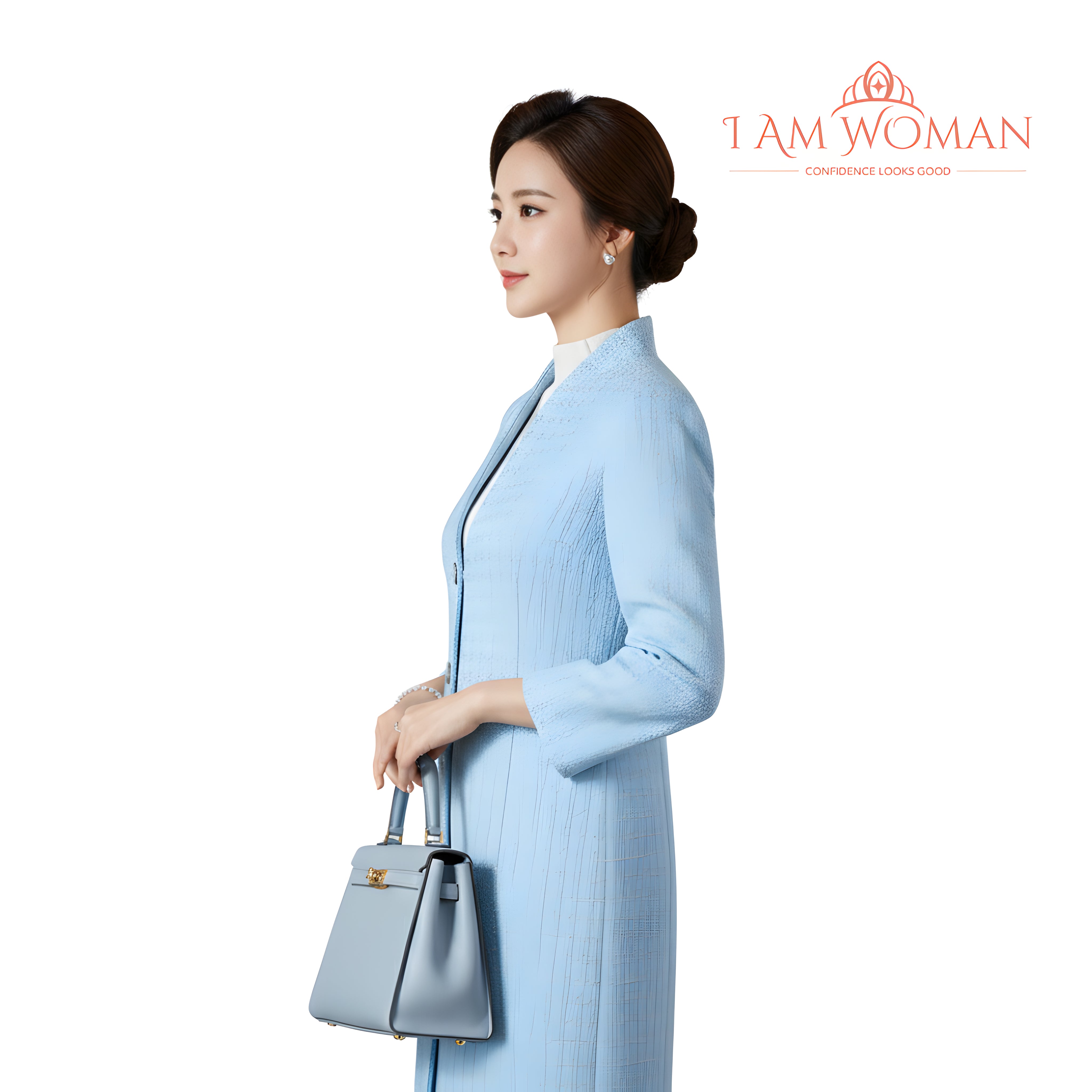 I Am Woman Sky Blue Button Down Long Coat