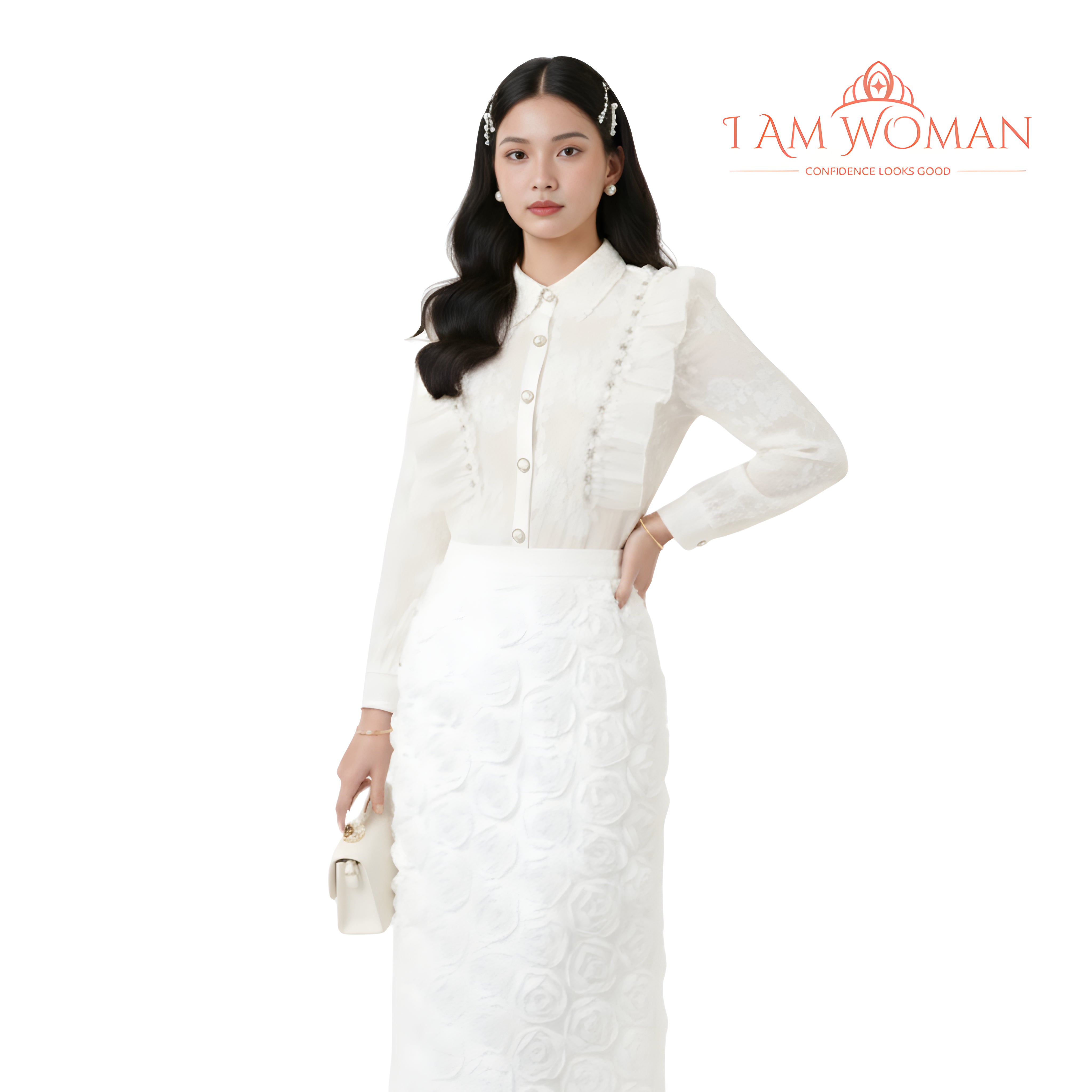I Am Woman Ivory Lace Ruffled Long Sleeve Blouse