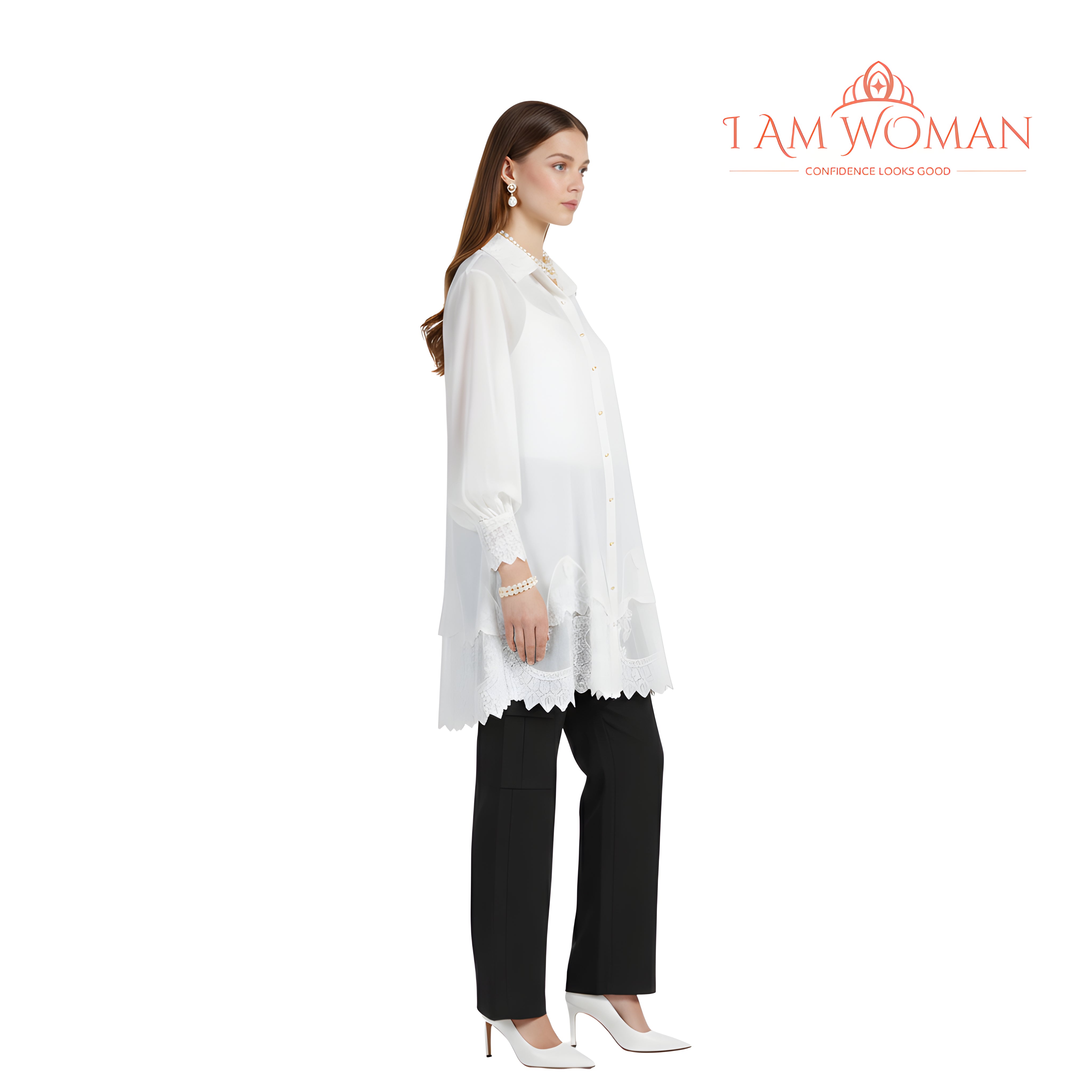 I Am Woman White Embroidered Barong Type Dress