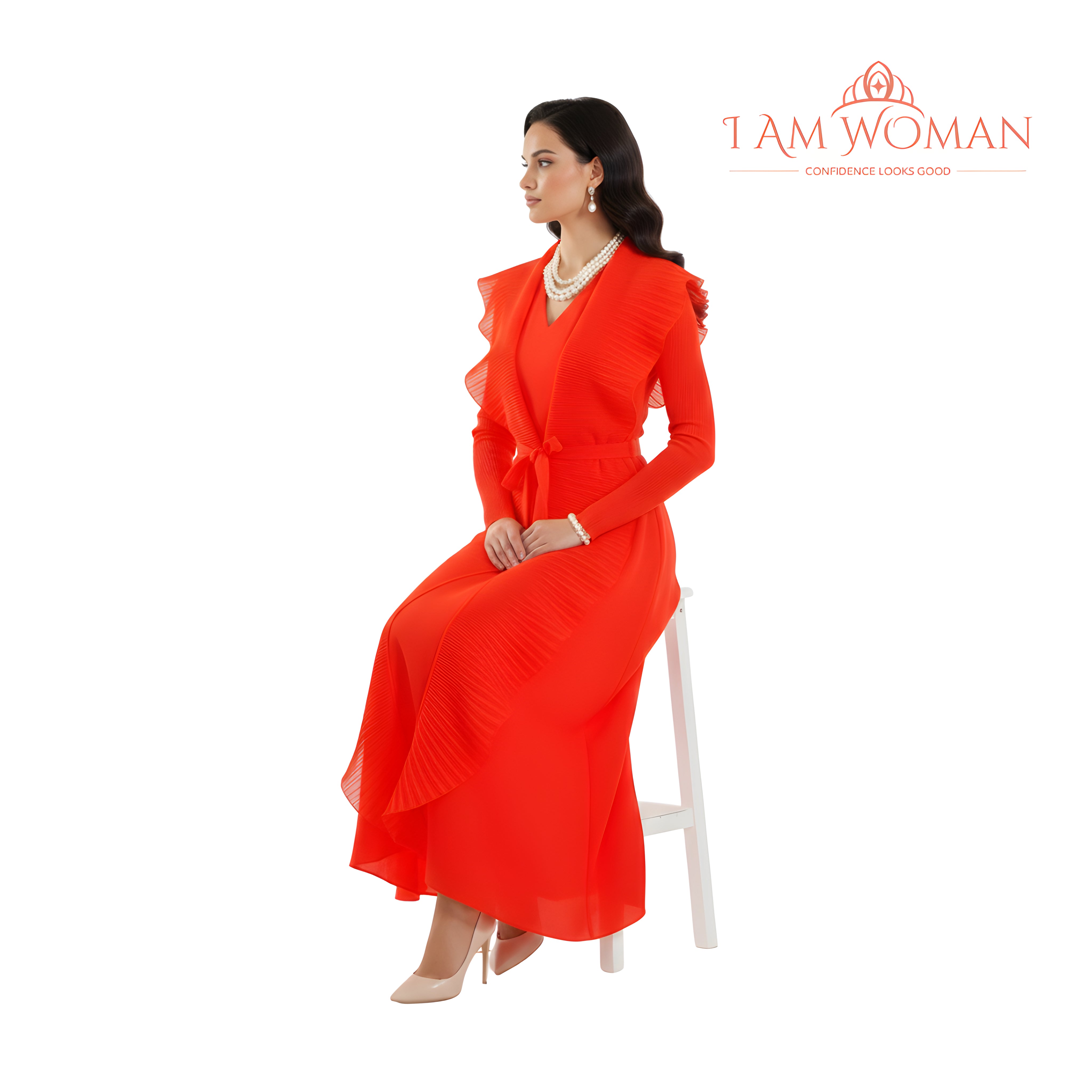 I Am Woman Red Ruffled Long Dress